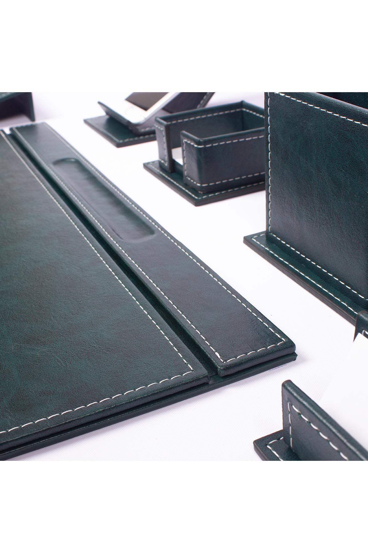 Vega Leather Desk Set Green 9 Accessories