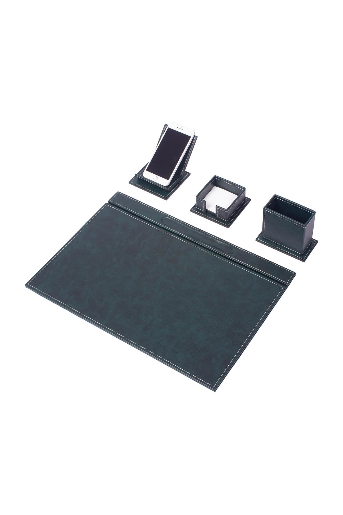 Vega Leather Desk Set Green 4 Accessories