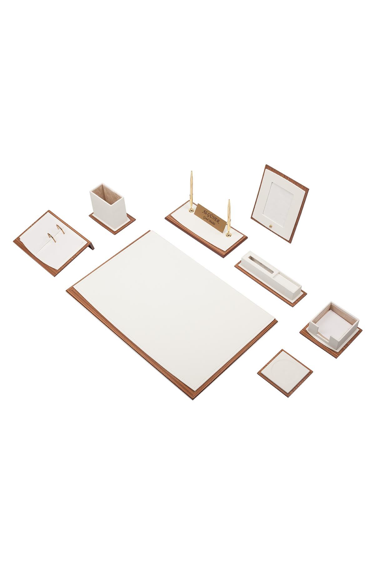 Star Lux Leather Desk Set White 10 Accessories