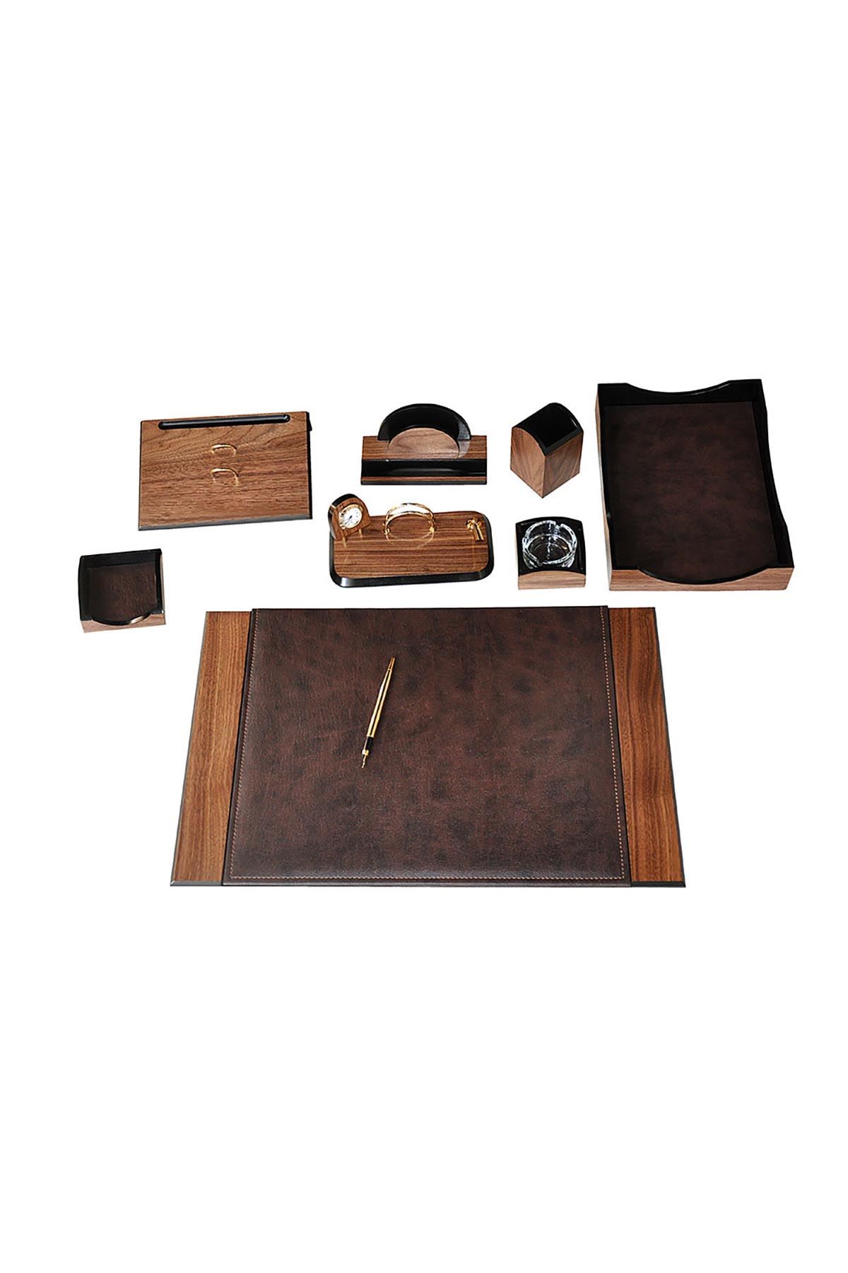 Wooden Karizma Desk Set Brown 9 Accessories 