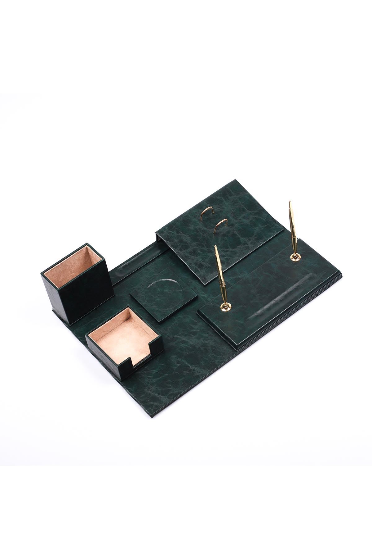 Leather Desk Set 8 Accessories Green