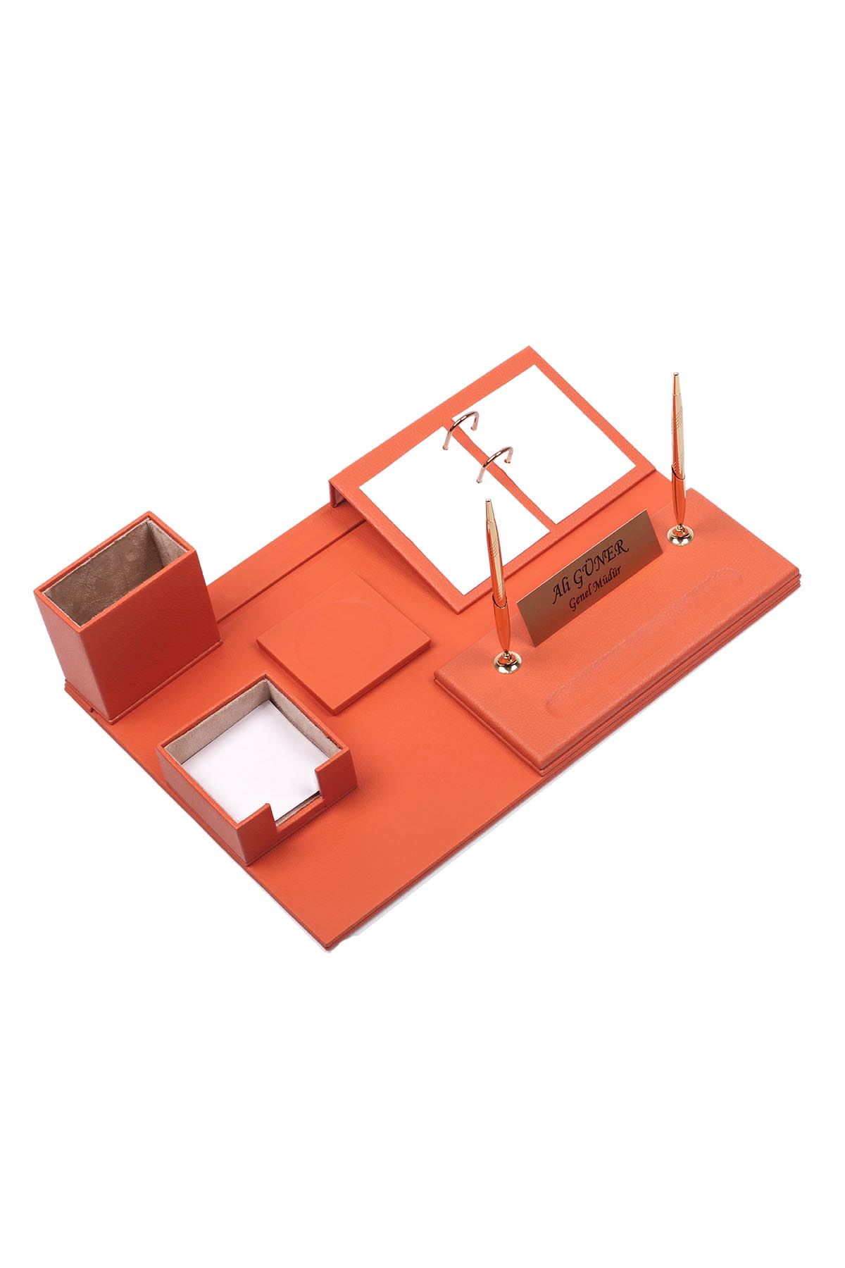 Leather Desk Set 8 Accessories Orange