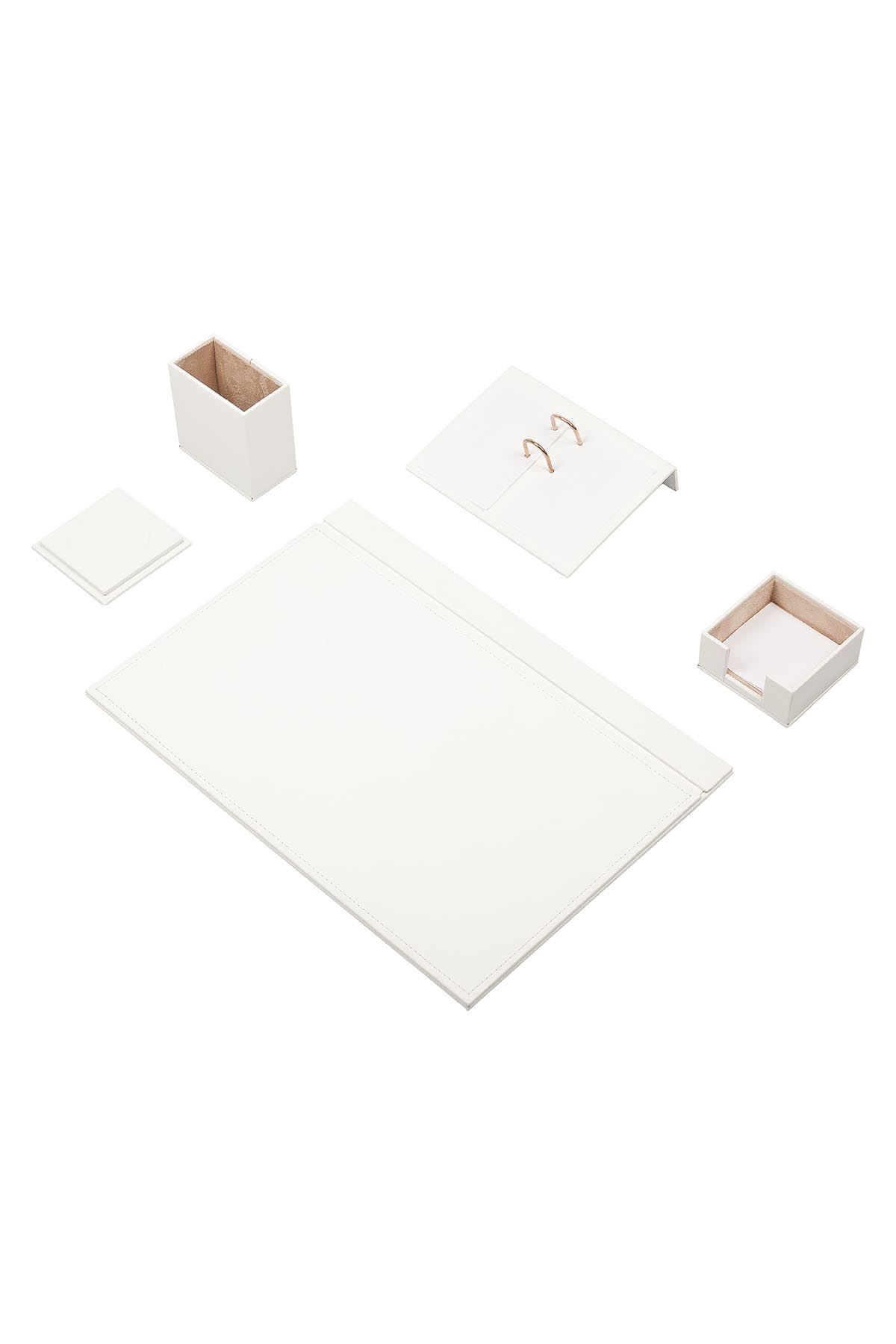 Leather Desk Set 5 Accessories White