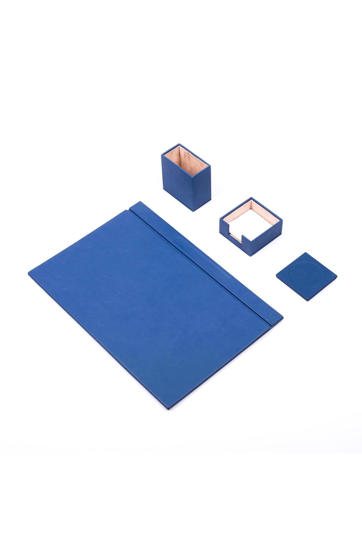 Leather Desk Set 4 Accessories Blue