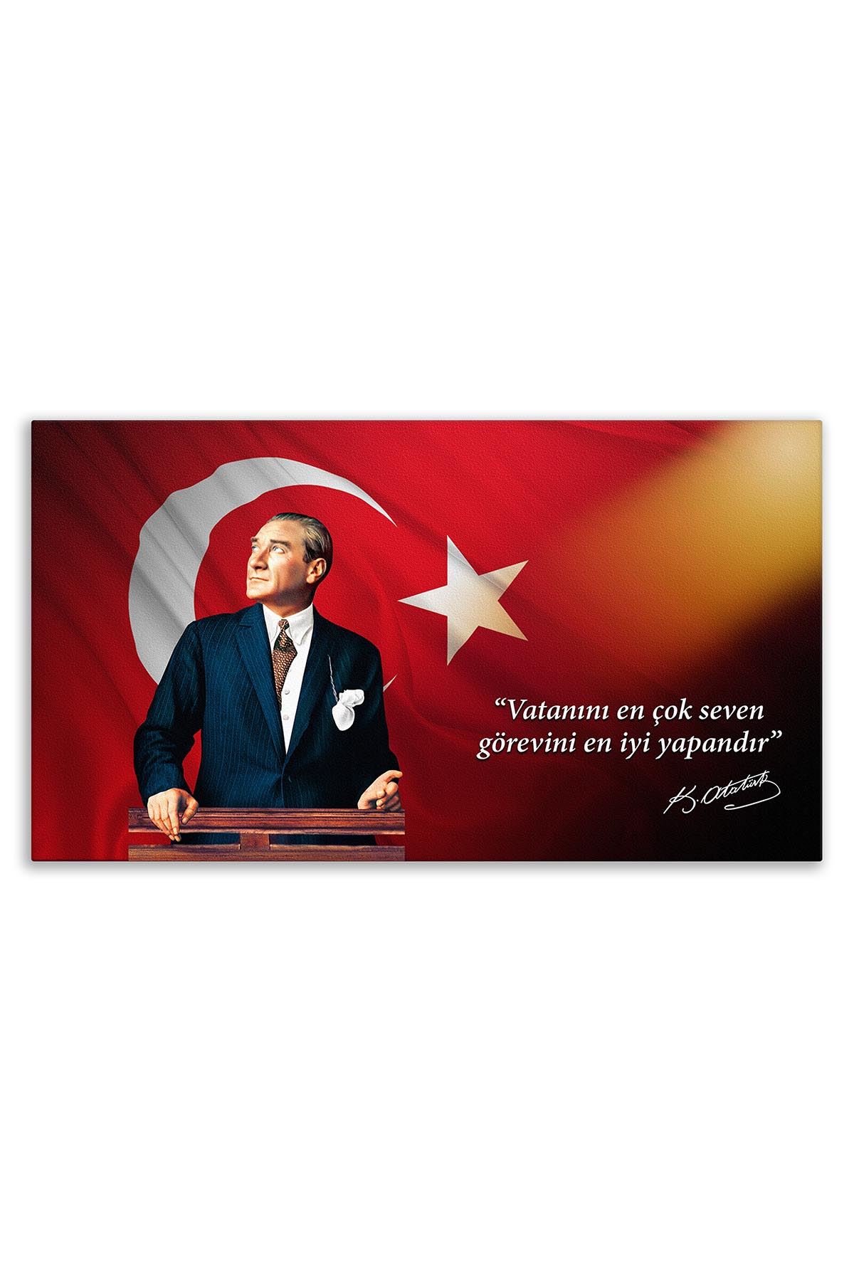 Atatürk Canvas Board With Turkish Flag | Printed Canvas Board