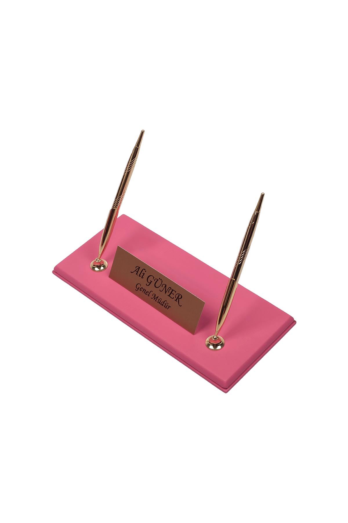 Leather Manager Pen Base Pink| Name Plate | Golden Pen Base | Desk Accessories