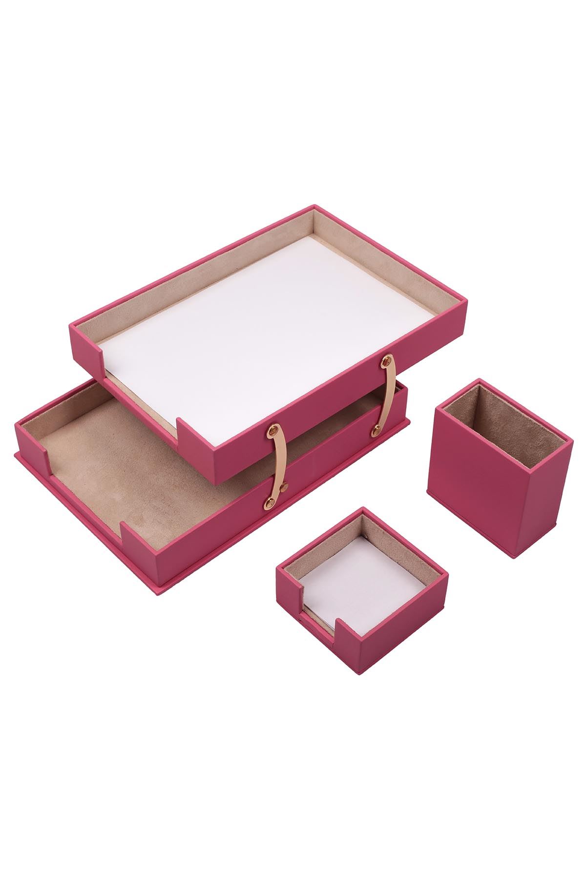 Double Document Tray With 2 Accessories Pink| Desk Set Accessories | Desktop Accessories | Desk Accessories | Desk Organizers
