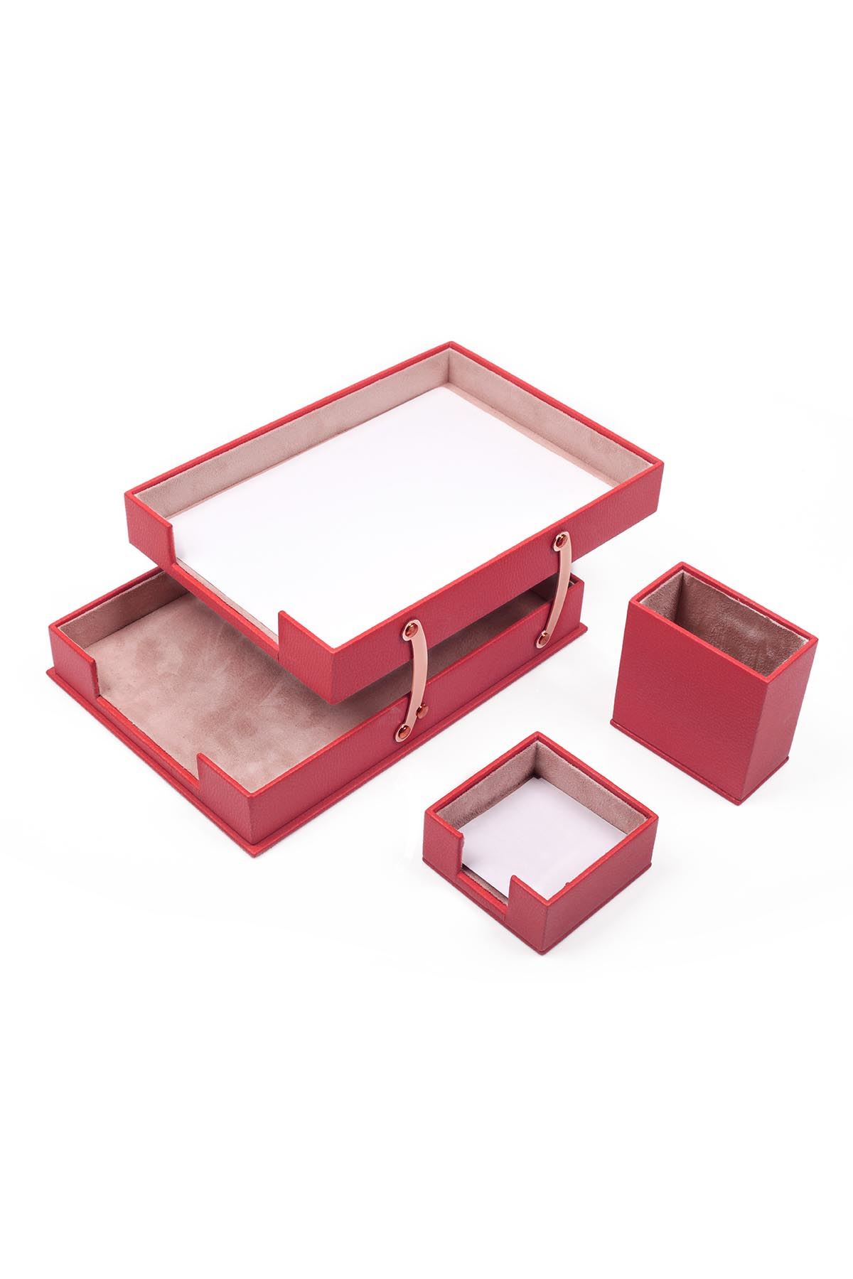 Double Document Tray With 2 Accessories Red| Desk Set Accessories | Desktop Accessories | Desk Accessories | Desk Organizers