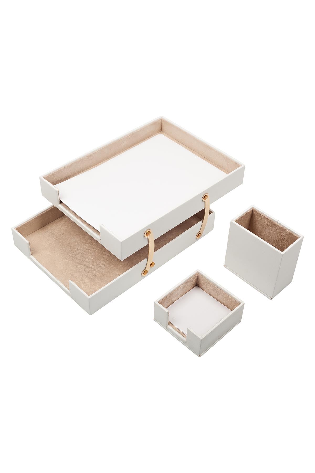 Double Document Tray With 2 Accessories White| Desk Set Accessories | Desktop Accessories | Desk Accessories | Desk Organizers