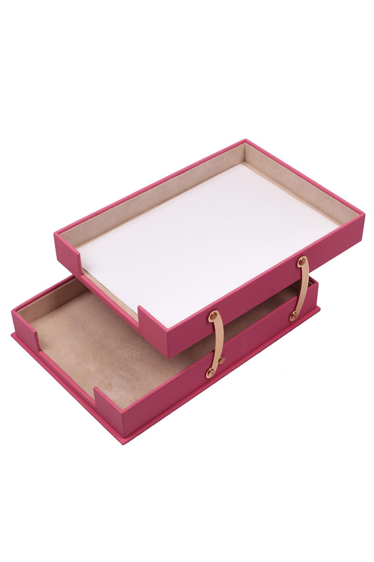 Double Document Tray Pink| Leather Document Organizer | Leather Foldable Tray | Leather Organizer | Double Document Shelves