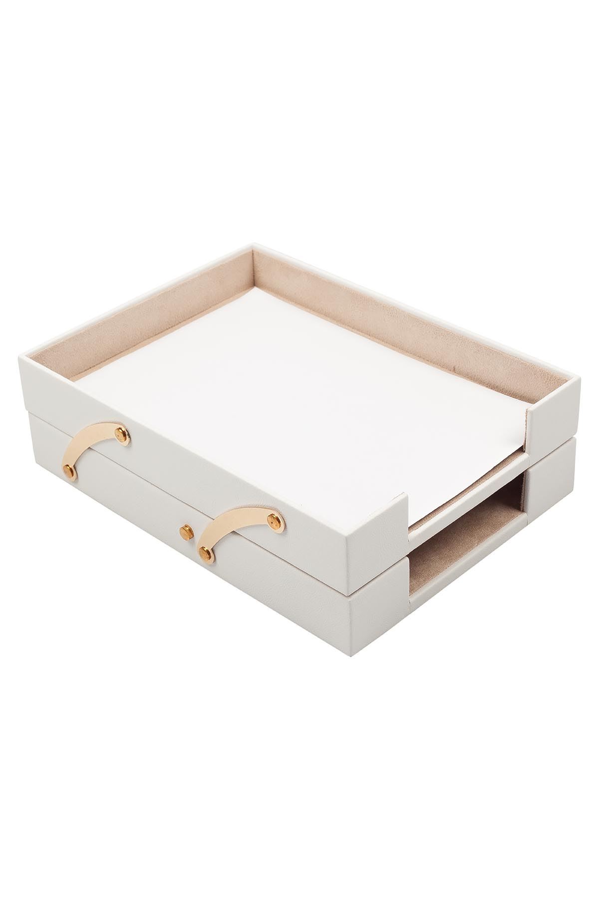 Double Document Tray White| Leather Document Organizer | Leather Foldable Tray | Leather Organizer | Double Document Shelves