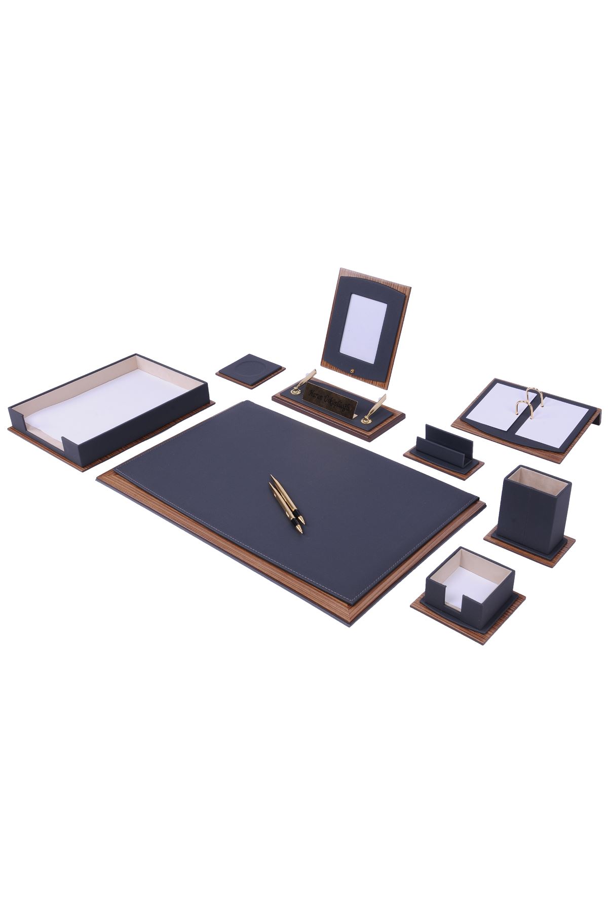 Star Lux Leather Desk Set Gray 11 Accessories