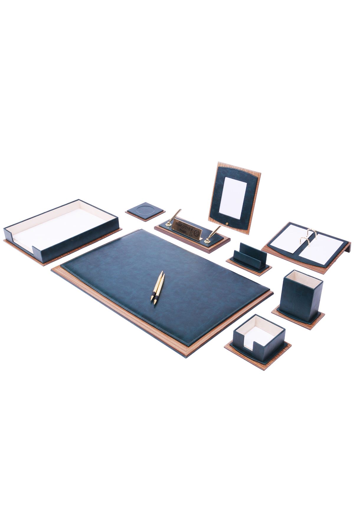 Star Lux Leather Desk Set Green 11 Accessories