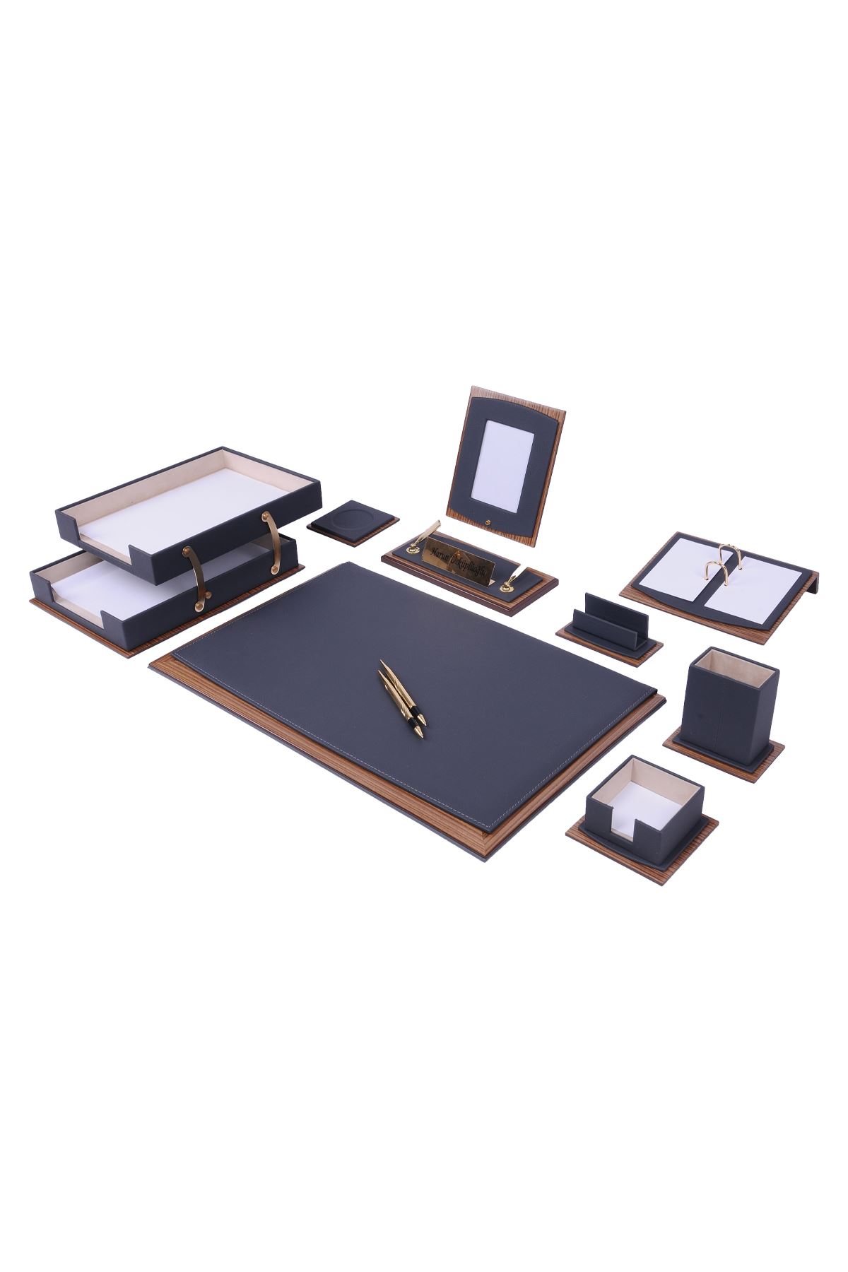Star Lux Leather Desk Set Gray 11 Accessories