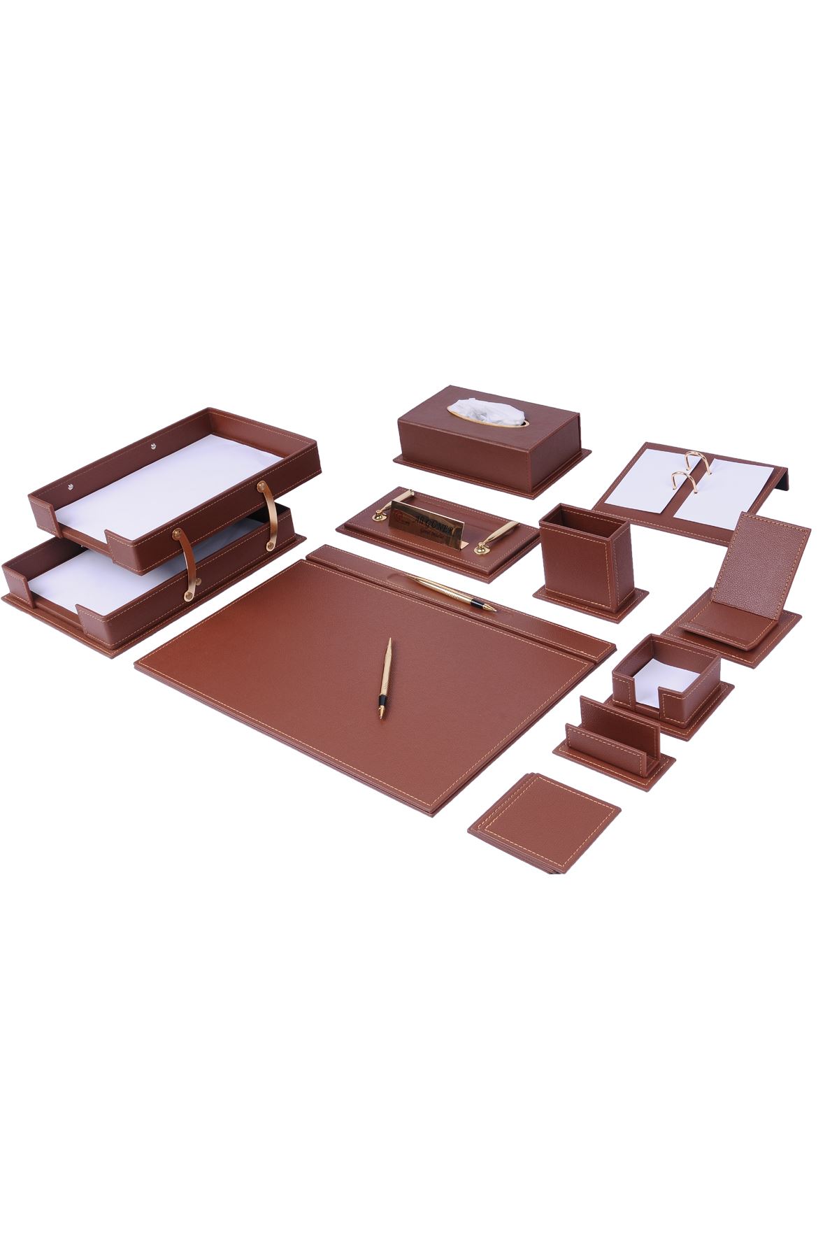 Vega Leather Desk Set Green 14 Accessories 