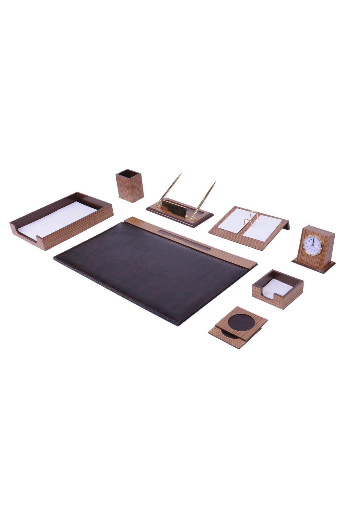 Wooden Desk Set Walnut 10 Accessories