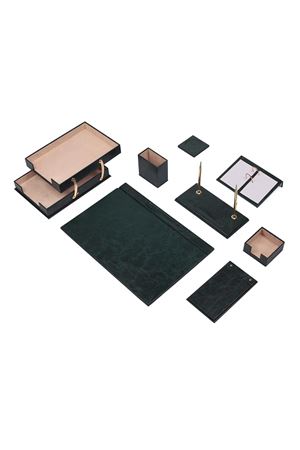 Luxury Leather Desk Set Green 10 Accessories - Double Document Tray