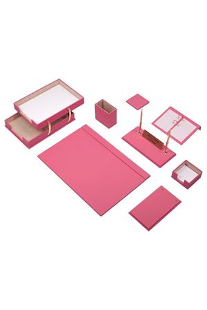 Deri Sümen Takımı Pembe 10 Parça İklili Evrak Raflı İsimlik Hediyeli