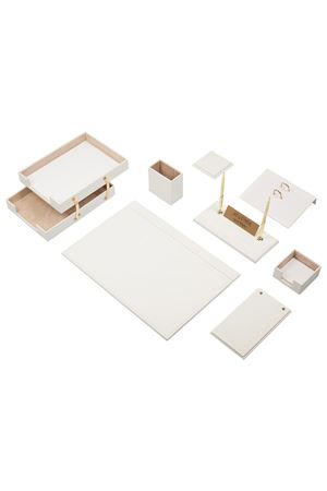 Luxury Leather Desk Set White 10 Accessories - Double Document Tray
