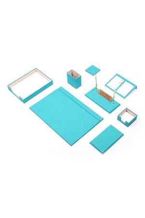 Leather Desk Organizer 10 Accessories Turquise