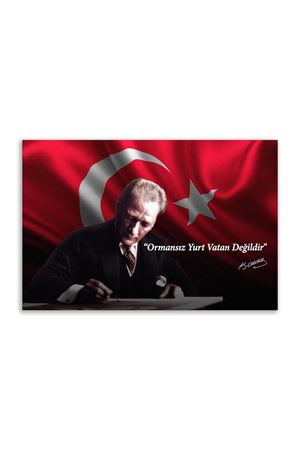 Atatürk Canvas Board With Turkish Flag | Printed Canvas Board  