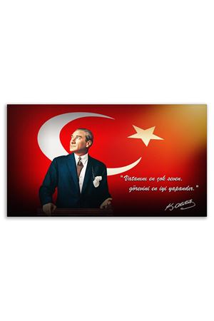 Atatürk Canvas Board With Turkish Flag | Printed Canvas Board 
