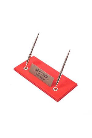 Leather Manager Pen Base Red| Name Plate | Golden Pen Base | Desk Accessories