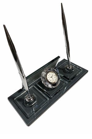 BLACK CRYSTAL DESK TOP NAME PLATE WITH SILVER ACCESSORIES