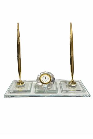 CRYSTAL DESK NAMEPLATE WITH GOLDEN ACCESSORIES