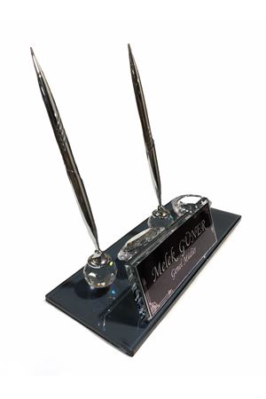 BLACK CRYSTAL DESK NAMEPLATE WITH SILVER ACCESSORIES