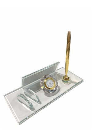 CRYSTAL DESK NAME PLATE WITH GOLDEN ACCESSORIES