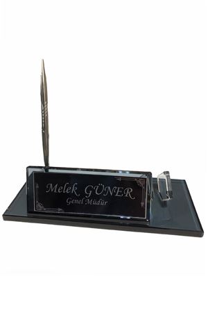 BLACK CRYSTAL DESK NAME PLATE WITH SILVER ACCESSORIES