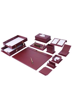Vega Leather Desk Set 14 Accessories Bordeaux | Vega Leather Desk Set | Leather Desk  Set | Covered Leather Desk | Leather Office Accessories | Leather Desk Accessories