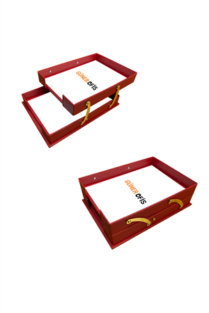 İkili Katlanabilir Deri Evrak Rafı Kırmızı 