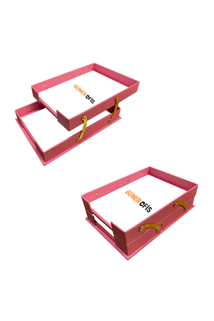 İkili Katlanabilir Deri Evrak Rafı Pembe