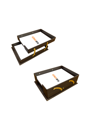 İkili Katlanabilir Deri Evrak Rafı Kahverengi