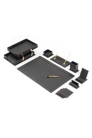 12 Parça Lüks Deri Sümen Takımı - Siyah | Ofis ve Makam Masası Takımı