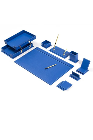 12 Parça Lüks Deri Sümen Takımı - Mavi| Ofis ve Makam Masası Takımı 