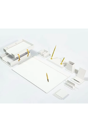 12 Parça Lüks Deri Sümen Takımı - Beyaz| Ofis ve Makam Masası Takımı   - 