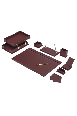 12 Parça Lüks Deri Sümen Takımı - Bordo| Ofis ve Makam Masası Takımı  