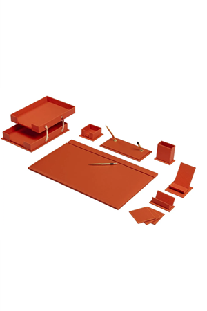 12 Parça Lüks Deri Sümen Takımı - Turuncu| Ofis ve Makam Masası Takımı  