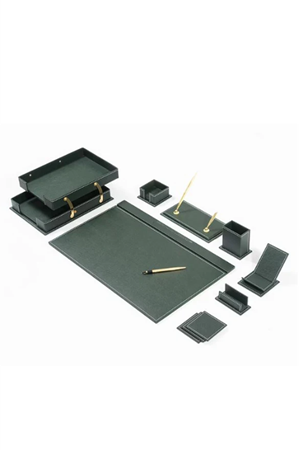 12 Parça Lüks Deri Sümen Takımı - Yeşil | Ofis ve Makam Masası Takımı 