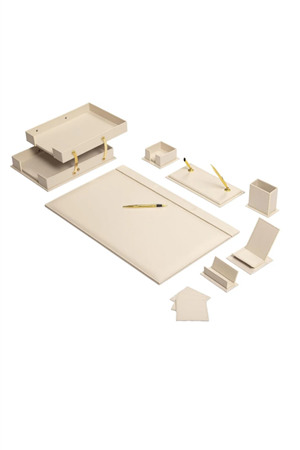 12 Parça Lüks Deri Sümen Takımı - Krem | Ofis ve Makam Masası Takımı  