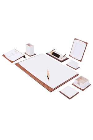 Star Lüks Deri Sümen Takımı Beyaz 10 Parça İsimlik Hediyeli