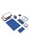 Luxury Leather Desk Set Blue 10 Accessories - Double Document Tray