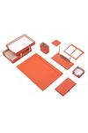 Luxury Leather Desk Set Orange 10 Accessories - Double Document Tray