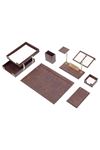 Luxury Leather Desk Set Brown 10 Accessories - Double Document Tray