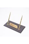 Leather Manager Pen Base Gray| Name Plate | Golden Pen Base | Desk Accessories