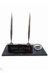 BLACK CRYSTAL DESK NAMEPLATE WITH SILVER ACCESSORIES