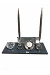 BLACK CRYSTAL DESK NAMEPLATE WITH SILVER ACCESSORIES